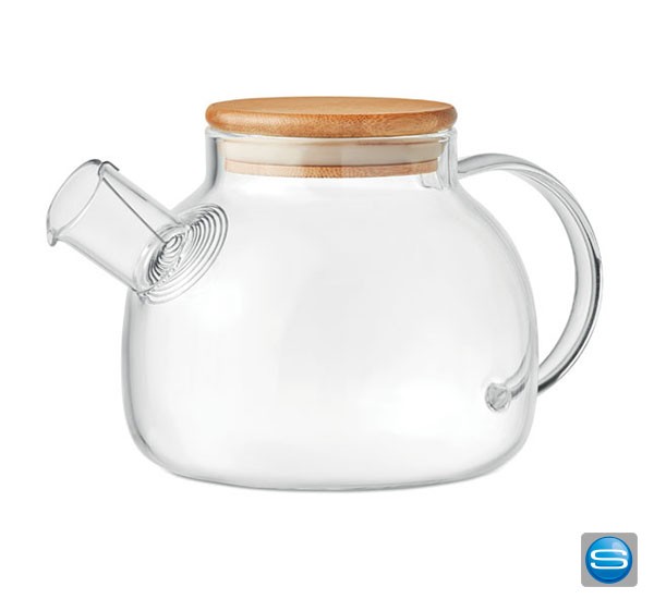 Teekanne aus Borosilikatglas mit Deckel aus Bambus als Giveaway