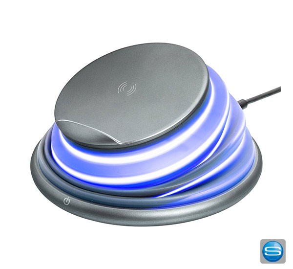 Leuchtende Wireless Charging Station mit Logodruck