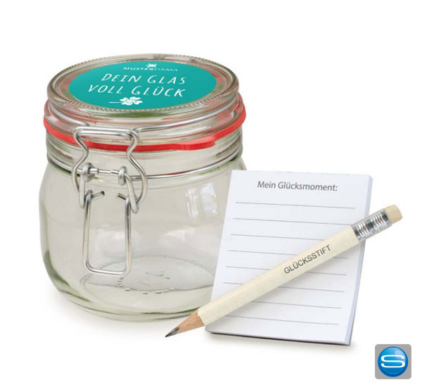 Einmachglas voll Glück mit Ihrem Logo veredeln lassen