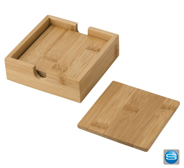 Untersetzer-Set aus Bambus mit Logo gravieren lassen