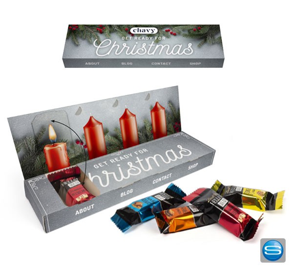 Adventskartonage mit Lindt HELLO als Werbeartikel