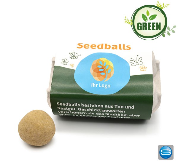 Seedballs im Eierkarton mit Werbung bedrucken