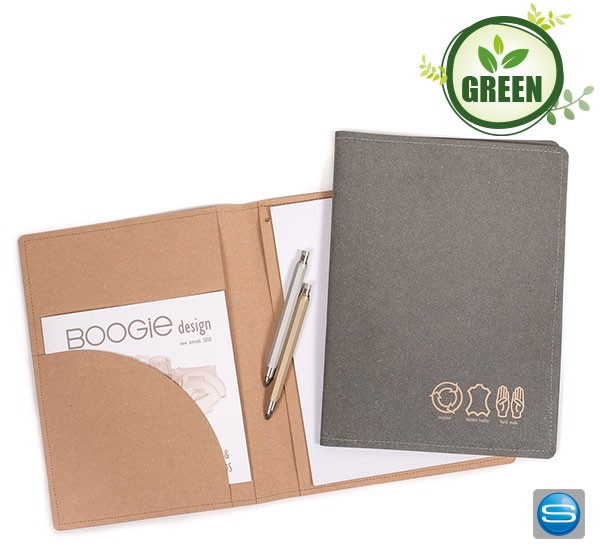 Schreibmappe aus Recycling-Leder mit eigenem Motiv