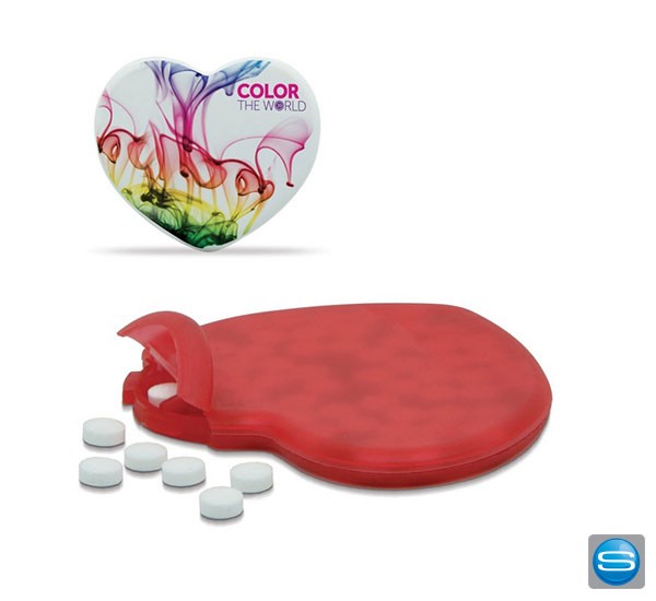 Pfefferminzspender in Herzform als Werbeartikel zum Valentinstag