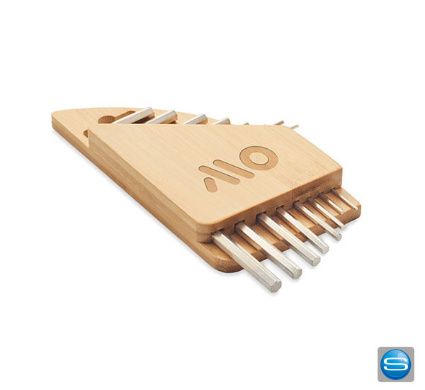 Sechskantschlüssel-Set in Bambushalter als Werbeartikel