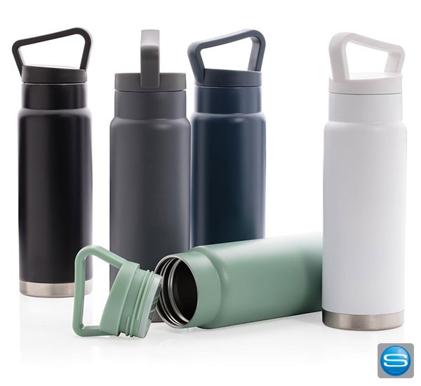 Auslaufsichere Trinkflasche mit Tragegriff mit Ihrem Logo