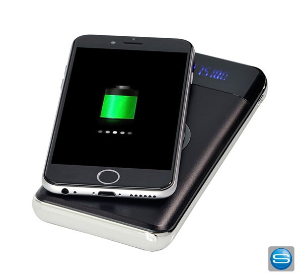 Kabellose 10.000 mAh LED-Powerbank als Werbeartikel