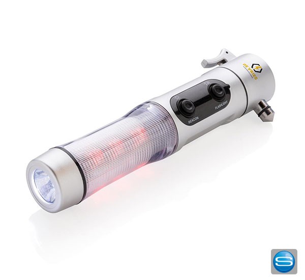 Notfalllicht und -hammer als Werbegeschenk mit Logo bedruckt