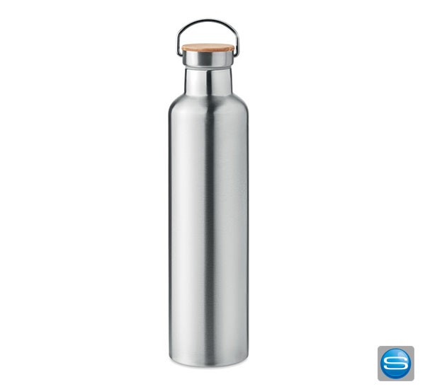 Isolierflasche mit Bambusdeckel als Werbegeschenk