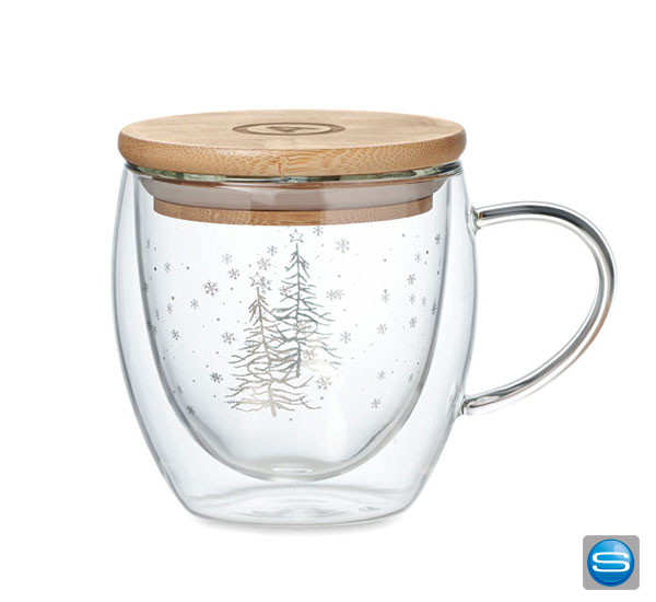 Bedruckbarer Becher mit Weihnachtsbaum-Dekor als Werbegeschenk