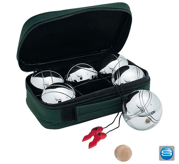 Boule Spiel im Etui mit sechs Metallkugeln mit Logo bedrucken