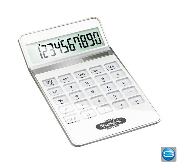 Taschenrechner in Lackoptik mit Logodruck