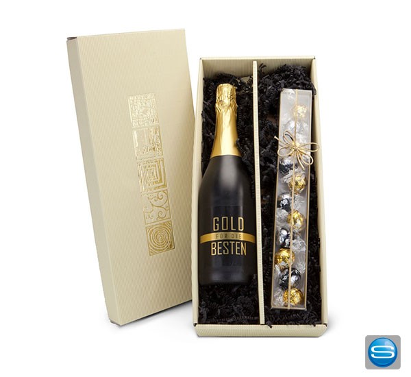 Sekt mit Lindt Lindor Kugeln als Werbegeschenk
