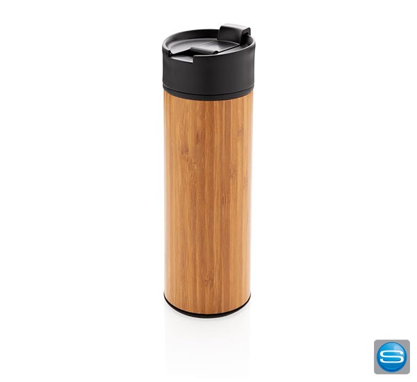 Verschließbare Bambus Thermoflasche als Werbegeschenk