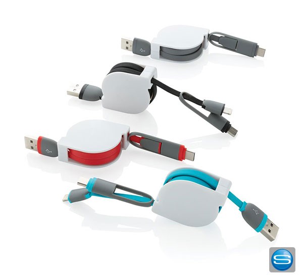 Ausziehbares 3in1 Kabel als Werbeartikel mit Logo bedrucken