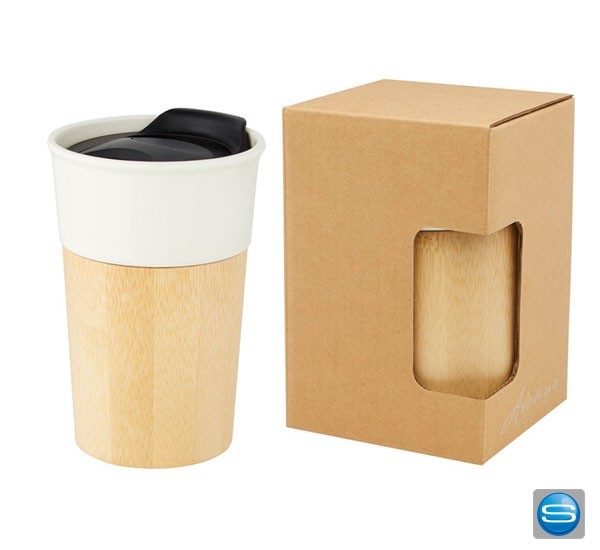 Porzellanbecher mit Bio Bambus Außenseite bedruckbar