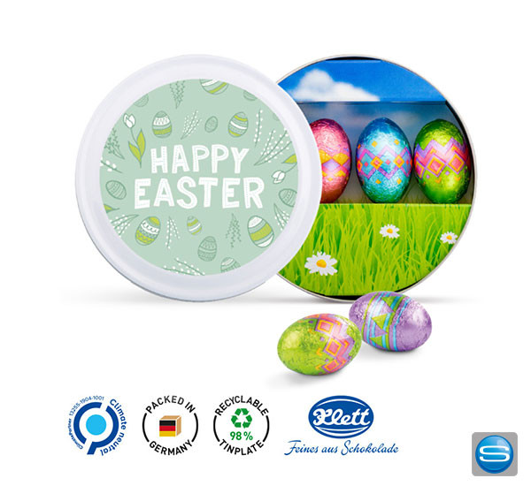 Osterdose mit vier Schoko Ostereier als Werbeartikel
