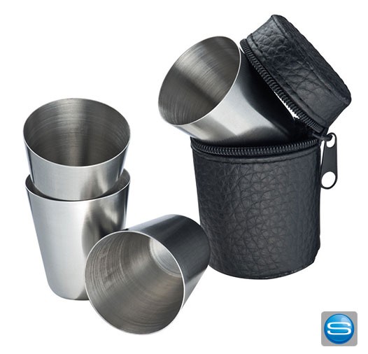 4 Edelstahl-Schnapsbecher mit Etui und Gravur