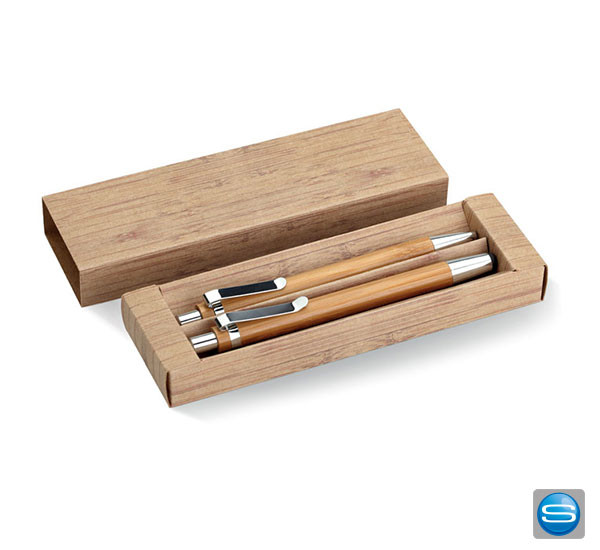 Schreibset aus Bambus als Werbegeschenk