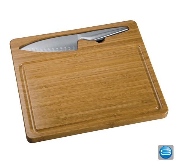 Bambus Schneidbrett mit Universalmesser als Werbeartikel
