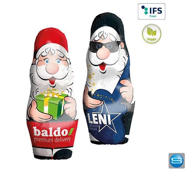 Schokoladen Weihnachtsmann mit individueller Bedruckung
