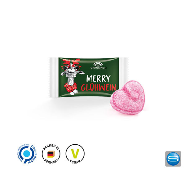 Herz Bonbon mit Glühweingeschmack als Werbegeschenk
