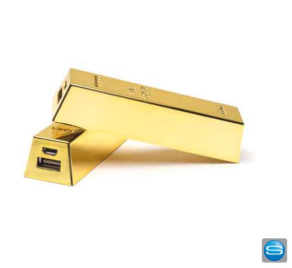 Edle Powerbank im Goldbaren-Design als Werbeartikel