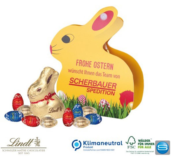 Werbe-Hase mit Lindt Schokolade individuell bedrucken