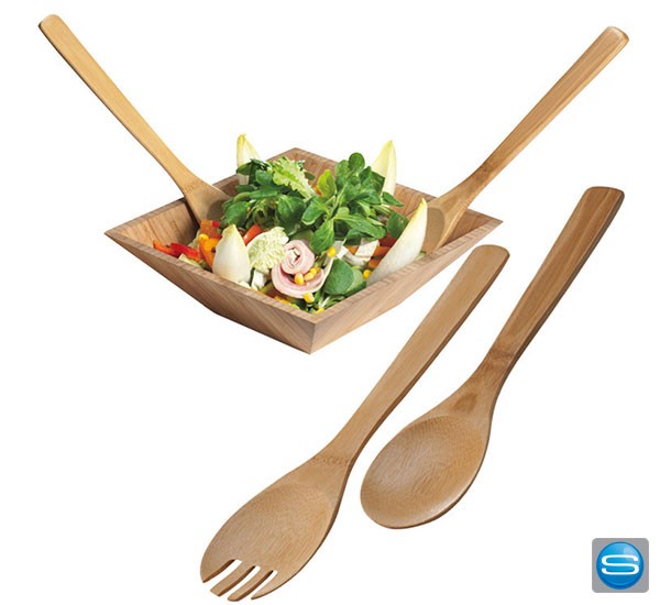 Bambus-Salatbesteck mit Logo gravieren
