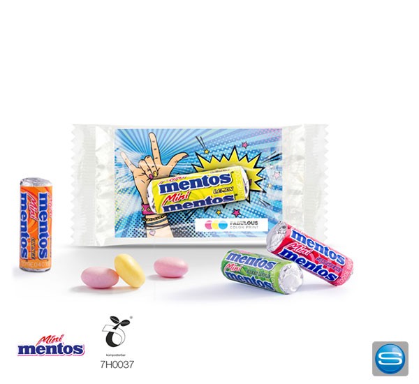 Mini Mentos mit bedruckter Werbekarte