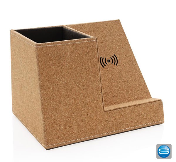 Stiftehalter mit Wireless Charger aus Kork