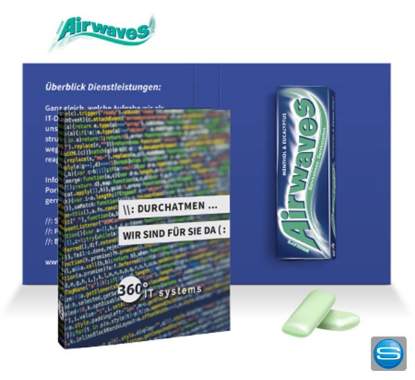 Werbeklappkarte als Giveaway mit Airwaves Kaugummis