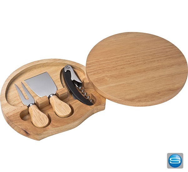 Käsebrett mit Käse- und Kellnermesser als Werbegeschenk