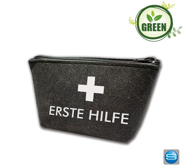 Erste Hilfe Tasche aus recycelten Filz mit Ihrem Logo bedruckt
