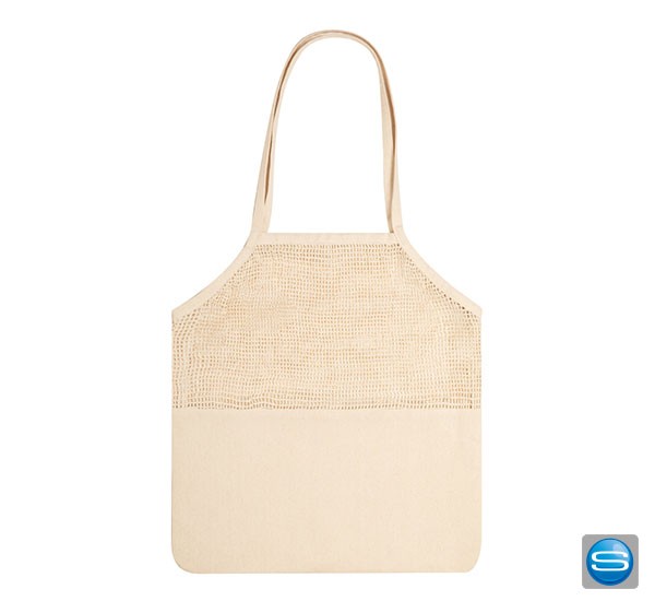 Einkaufstasche aus Baumwolle mit Netzteil als Werbeartikel mit Logo bedrucken