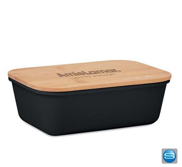 Sandwichbox mit einem Deckel aus Bambus mit Logo graviert