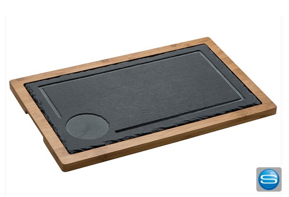Bambus-Servierbrett mit edler Schieferplatte und Ihrer Gravur
