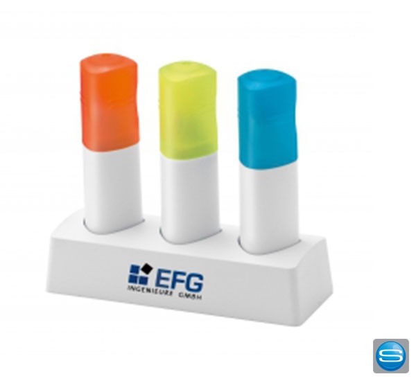 Textmarker Ständer mit 3 Minis und Ihrem Logo bedruckt