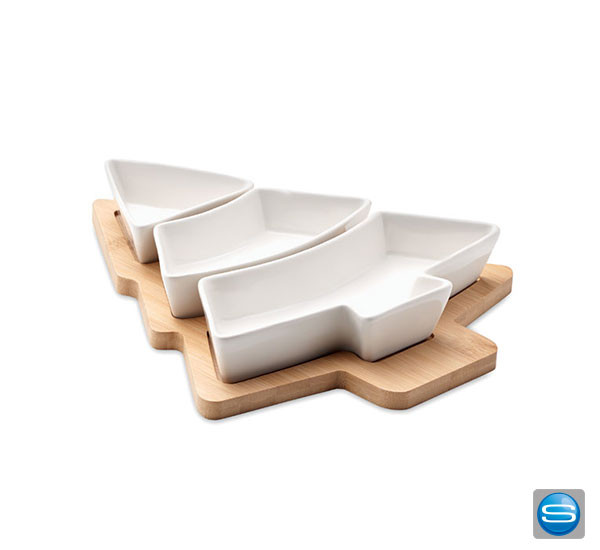 Tablett mit Schale in Tannenform als Werbepresent