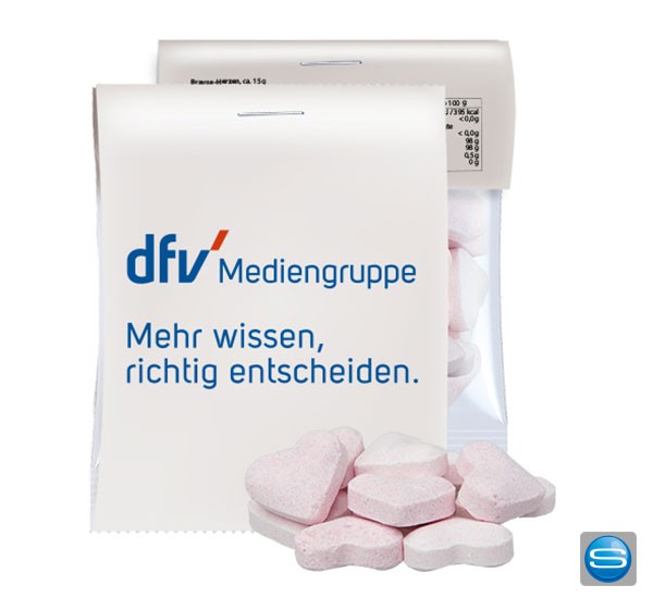 Brause Herzen Erdbeere und Wildkirsche als Werbeartikel