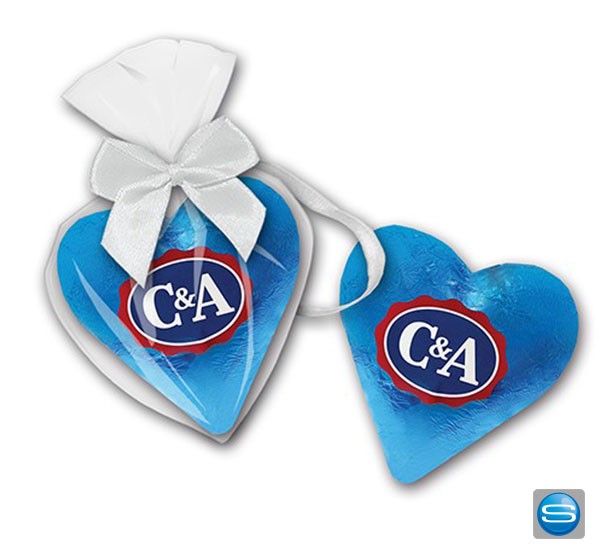 Schokoladen Schmuckherz als Werbemittel mit Logo bedrucken