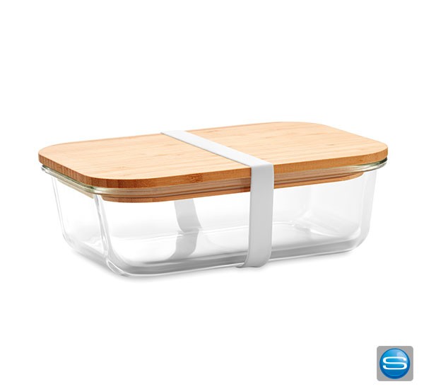 Glasbrotzeitbox mit Deckel aus Bambus mit eigenem Logo veredeln