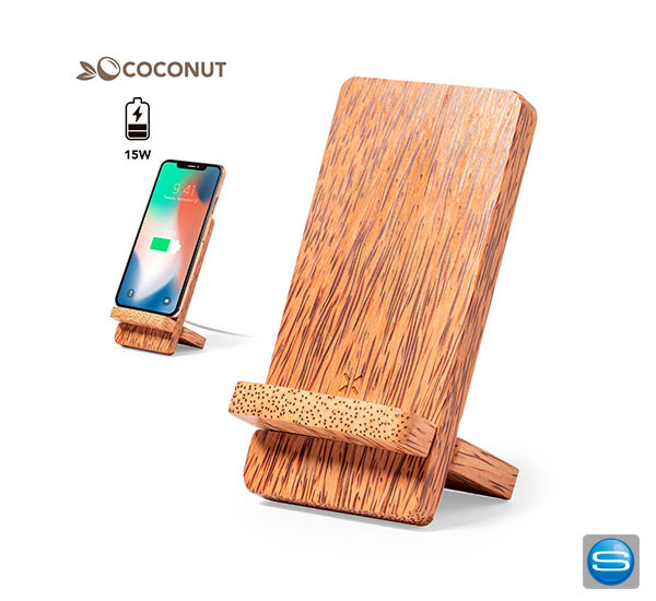 Ladegerät aus Kokosnuss mit Ihrer Werbung gravierbar