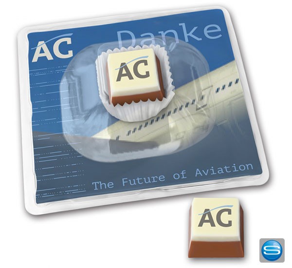 Praline mit Ihrem Firmenlogo in Blisterverpackung