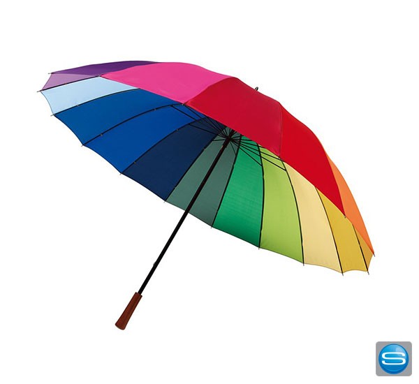 Golfschirm in Regenbogenfarben mit Veredelung versehbar