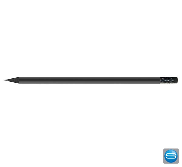 Schwarz durchgefärbte Bleistifte mit Radierer matt mit Ihrem Logo bedrucken