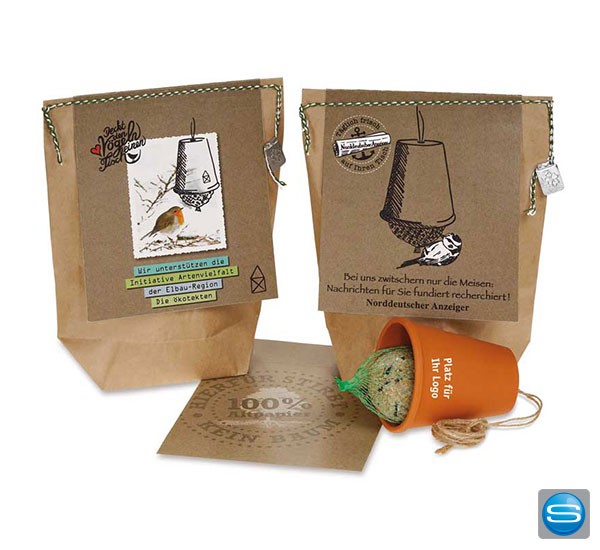 Futterglocke mit Vogelfutter als Werbegeschenk