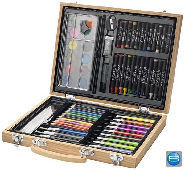 67-tlg. Malset im verdelbaren Holzkoffer