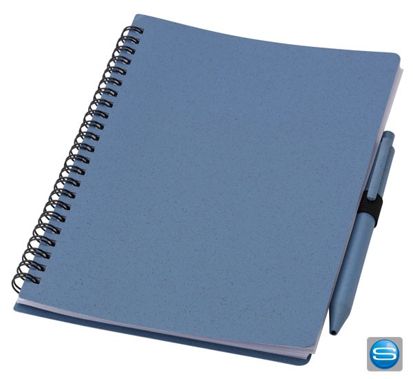 Notizbuch und Kugelschreiber aus Weizenstroh mit Logo bedrucken