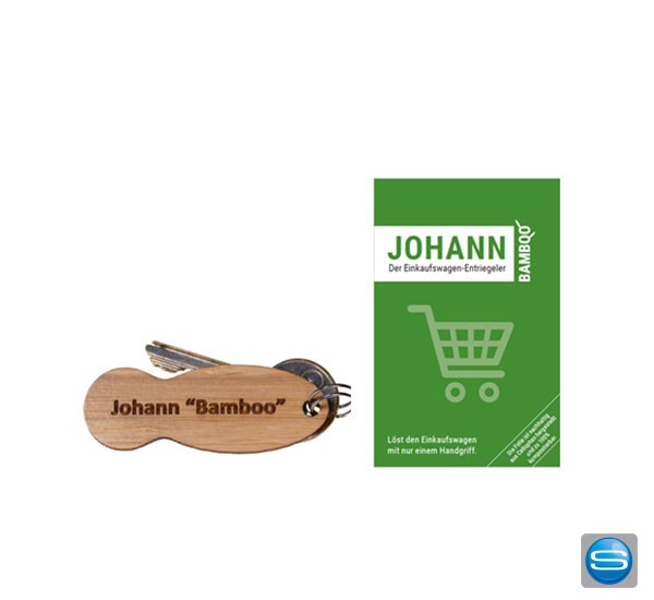 Einkaufswagenentriegler Johann aus Bambus mit eigenem Logo